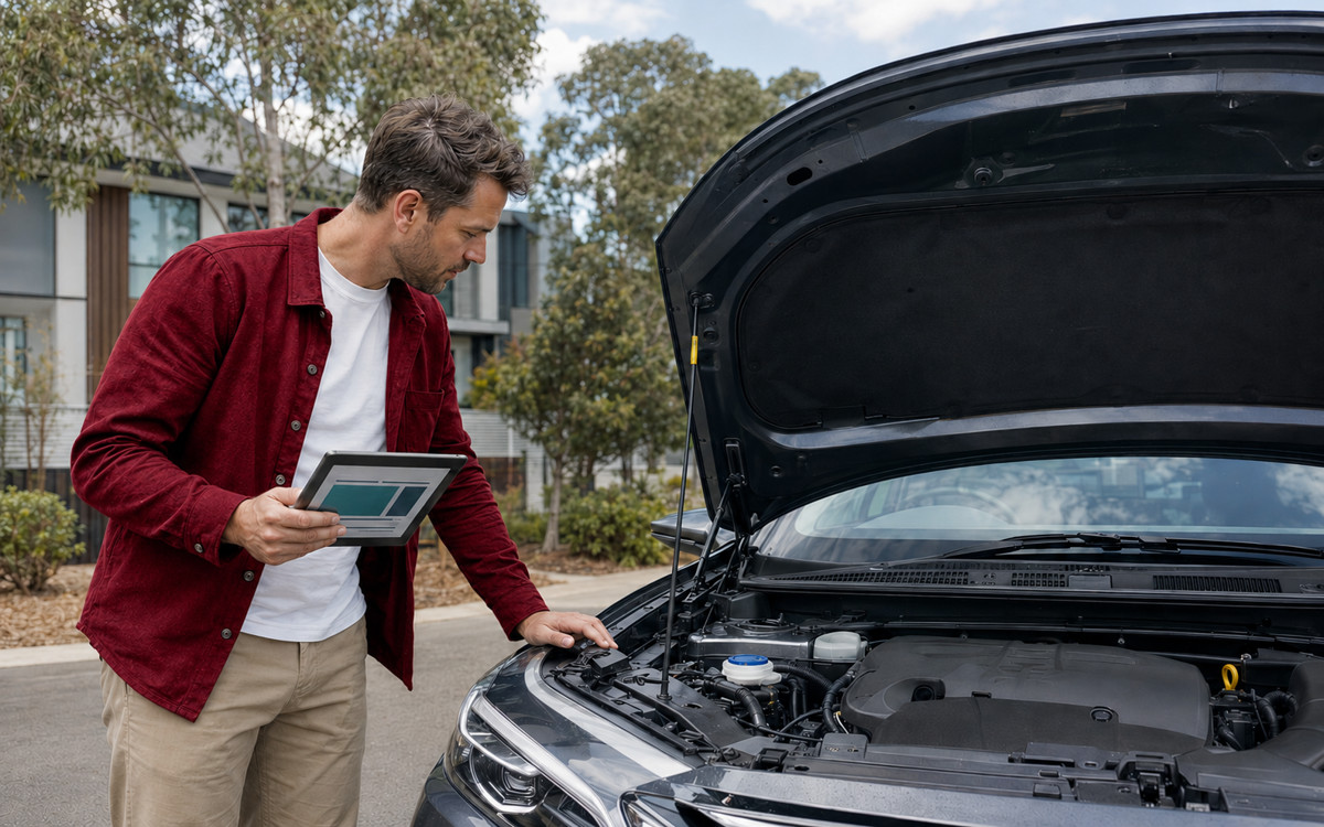 Buyer completing a PPSR check before buying a used car in NSW